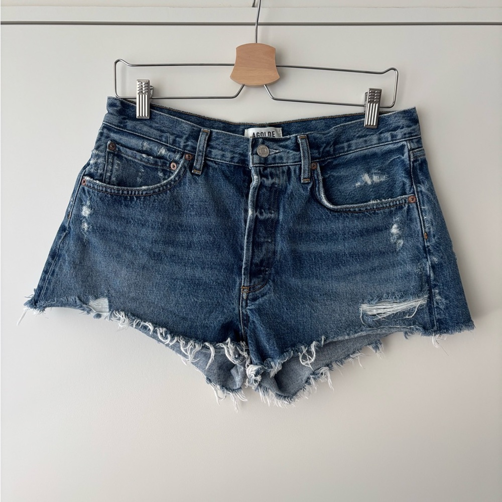 Agolde Parker Distressed Blue Jean Shorts